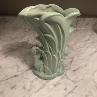 Vintage Mccoy Art Pottery Swan Vase 9 " 1940s Turquoise Aqua