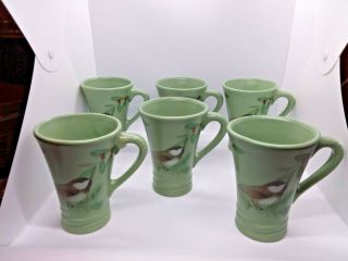 Set Of 6 Pfaltzgraff Portfolio Winterwood Coffee Tall Green Mugs - Lovely