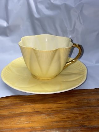 Vintage Shelley Dainty Yellow Teacup And Saucer Gold Handle Perfect