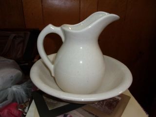 Vintage Mc Coy Pottery Pitcher Wash Basin Bowl Speckled
