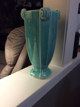 Vintage Mccoy Pottery Art Deco Vase 9 1/4 " Tall Aqua 40’s