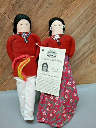 Vintage Cloth Dolls Made By Navajo Indians W Tag 8 " Artist Alta Silage