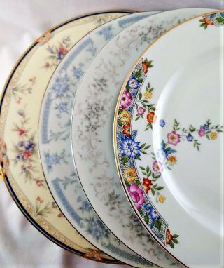4 Vintage Mismatched China Dinner Plates Florals 10 " Shabby Chic Boho 17