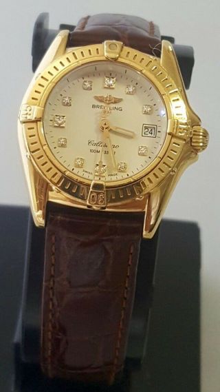 Womens Breitling 18k Solid Yellow Gold Swiss Made 30mm Watch