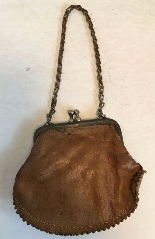 antique vintage Doll Purse Bag with Embossed Colored Flowers & Chain 3