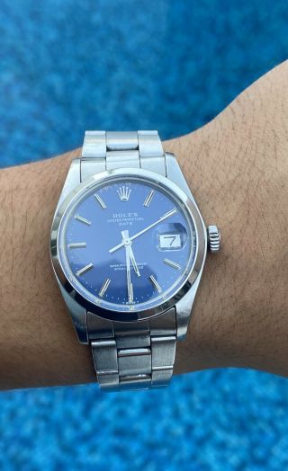 Rolex Date Mens Stainless Steel Oyster Band Blue Dial 1500