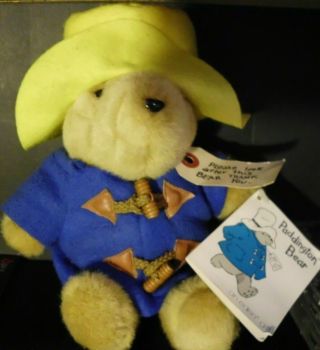 Vintage Plush 10 " Eden Toys Paddington Bear Yellow Hat & Blue Coat With Tags