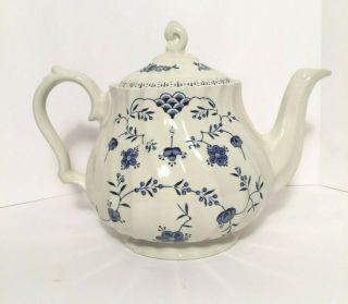 Vintage Myott Finlandia Teapot Blue White Floral Flowers Porcelain Euc England