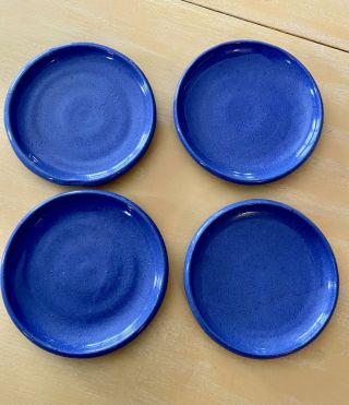 Set Of 4 Bybee Pottery Kentucky 6” Plates Vibrant Blue