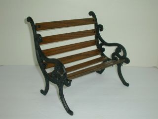 Vintage Wooden Slats And Wrought Iron Doll Bear Display Park Bench