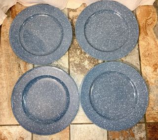 Set Of 4 Mikasa Ultrastone Country Blue Cu501 11 " Dinner Plates