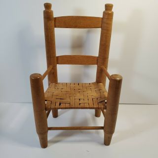 Vintage Wooden Doll Chair With Woven Seat 13 " Tall 7 1/2 " Wide