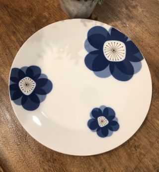 Vintage Indigo Moon China Large Serving Platter Blue Flowers Mid Century Modern