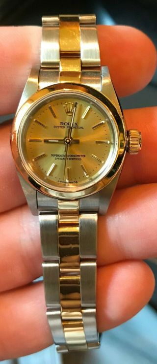Rolex Ladies Ss/yg Oyster Perpetual Circa 2006 Gold Index Dial 26mm 76183