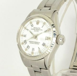 Rolex Date Ladies Stainless Steel & 18k White Gold Roman Dial 6517 Oyster