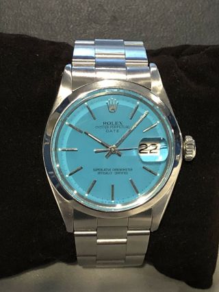 Vintage Series 1500 Rolex Oyster Perpetual Date With Custom Blue Dial (c1970)