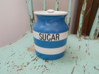 Antique Blue And White Cornishware T G Green Sugar Pot/jar/canister