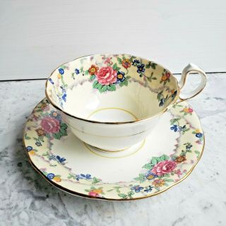 Vintage Aynsley China Tea Cup And Saucer Set Cabbage Rose Daisy Flowers Floral