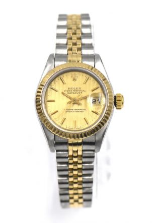 Vintage Ladies Rolex Datejust 69173 Wristwatch 18k Gold Stainless Box C1995