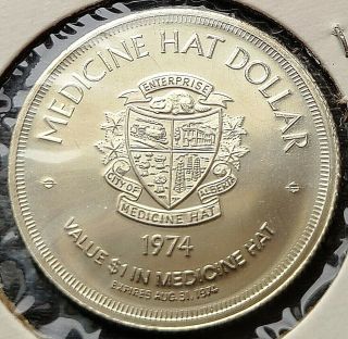 1974 Medicine Hat Alberta Trade Dollar - NWMP / RCMP 100 Years - UNC 2