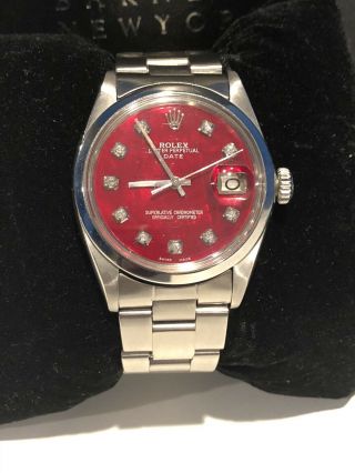 Vintage 1971 Rolex Oyster Perpetual Date,  Diamonds,  Custom Red Dial