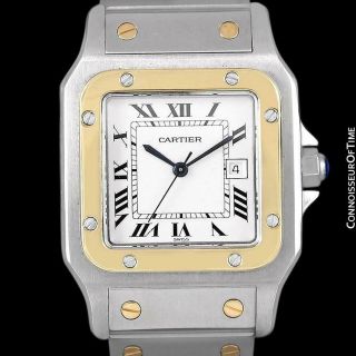 Cartier Mens Santos 2 - Tone SS Steel and 18K Gold Watch - with 2