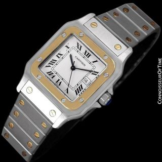 Cartier Mens Santos 2 - Tone SS Steel and 18K Gold Watch - with 3