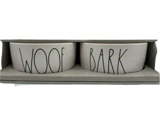 Rae Dunn Woof/bark Dog Bowl Set - 6” Set Of 2