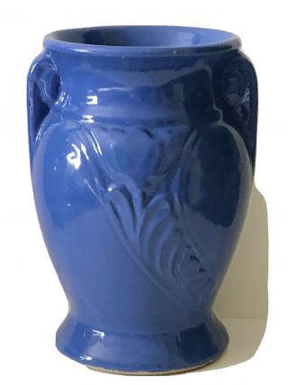 Antique Brush Mccoy Art Pottery Blue Tulip Incised Tab Handle Vase Arts & Crafts
