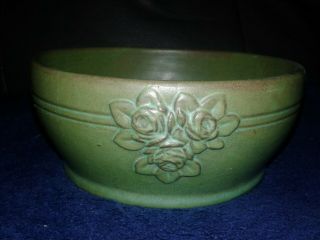 Vintage Arts And Crafts Pottery Weller Peters Reed Rose Matte Green Low Bowl