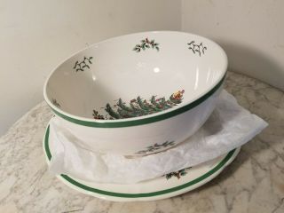 Spode Christmas Tree Pattern 9 3/4 " Round Bowl S3324 & 12 1/2 " D Underplate