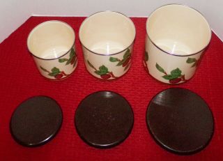 Franciscan Apple Set of 3 Metal Enamel Canisters with Brown Wood Lids 3