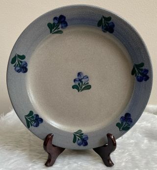 Vintage Rowe Pottery Blue Flower Design Salt Glaze Dinner Plate