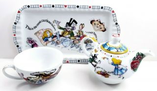 Alice In Wonderland Cookie Serving Tray Teapot & Cup By Paul Cardew