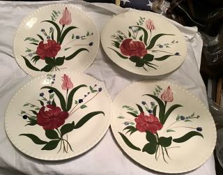 Vintage Bluebell Bouquet Four (4) Dinner Plates Blue Ridge Southern Potteries