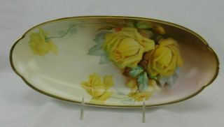 Thomas Sevres La Reine Long Oval Dish Yellow Roses Signed A Yahn?