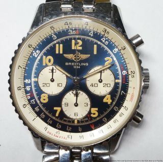 Vintage Breitling Navitimer A30021 Blue Dial Chronograph Mens Wrist Watch w Box 2