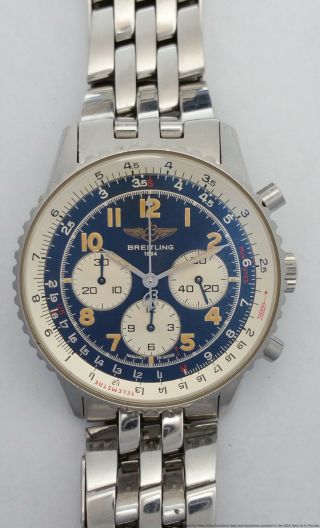 Vintage Breitling Navitimer A30021 Blue Dial Chronograph Mens Wrist Watch w Box 4