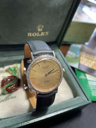 Rolex Cellini 14k Gold Watch With Diamond Bezel
