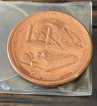 1969 San Diego California 200th Anniversary Gateway To The Pacific Medal Coin