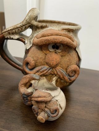 Robert Eakin Mugs Funny Face Signed Pottery Vintage Stoneware 1979