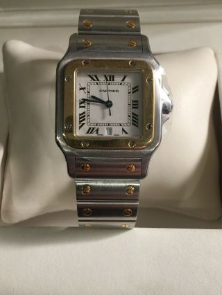 Auth Cartier Santos Galbee 18k Yellow Gold/steel Silver Roman 29mm Watch 1566
