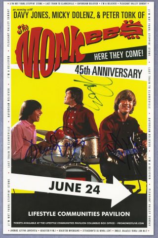 The Monkees Autographed Concert Poster 2011 Davy Jones,  Peter Tork,  Mickey