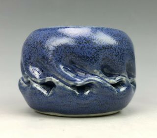 Clark House Pottery Miniature " Ohrigami " Folded Vase In Speckled Blue Glaze 2015