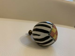 MacKenzie Childs Knob Drawer Pull Round Ball Zebra Black White Stripe 2