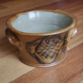 Vintage Rockhard Stoneware Pottery Soup Bowl Fish Design Salt Glazed Paul Morris