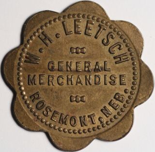 W.  H.  Leetsch Token General Merchandise Rosemont Nebraska Good For 50¢ Merch 28mm