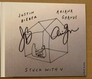 Justin Bieber Ariana Grande Signed Stuck With u CD Single IN HAND READY TO SHIP 2