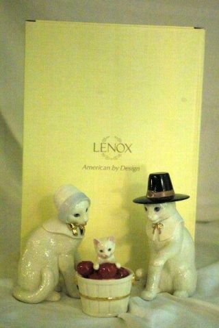 Lenox 2019 Feline Pilgrim Family 3 Piece Figurine Set Nib Thanksgiving