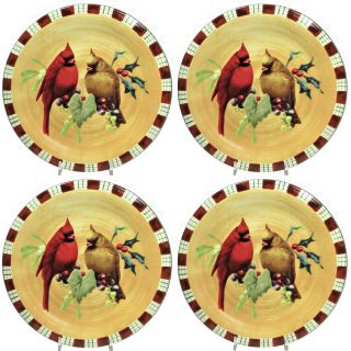 Lenox Winter Greetings Everyday - Cardinal 8.  5 " Salad Plate Set 4pc Tartan Plaid